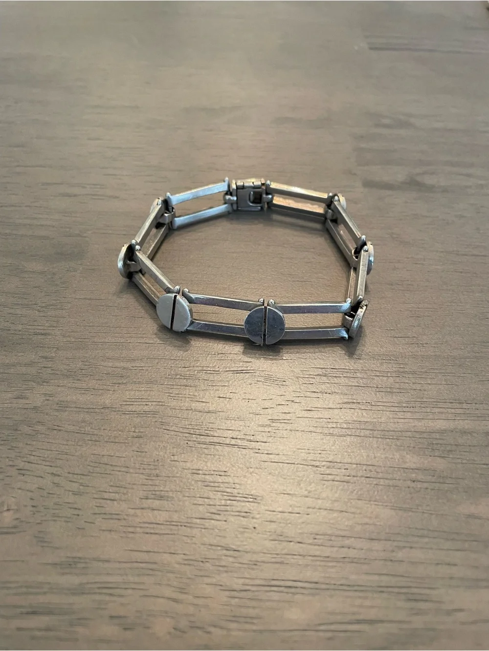 RARE Vintage 925 Sterling Silver Screw Bolt Bar Link Bracelet 8” Modernist Taxco